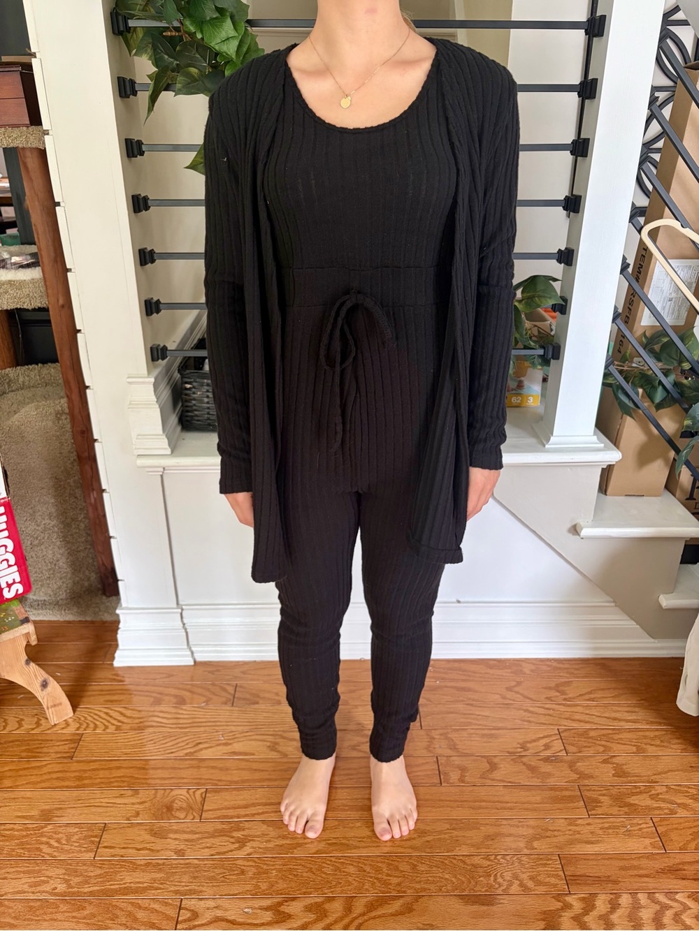 SHEIN Maternity Black Ribbed Jumpsuit Cardigan 2 Piece Set Size S